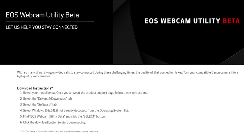 Download EOS Webcam Utility